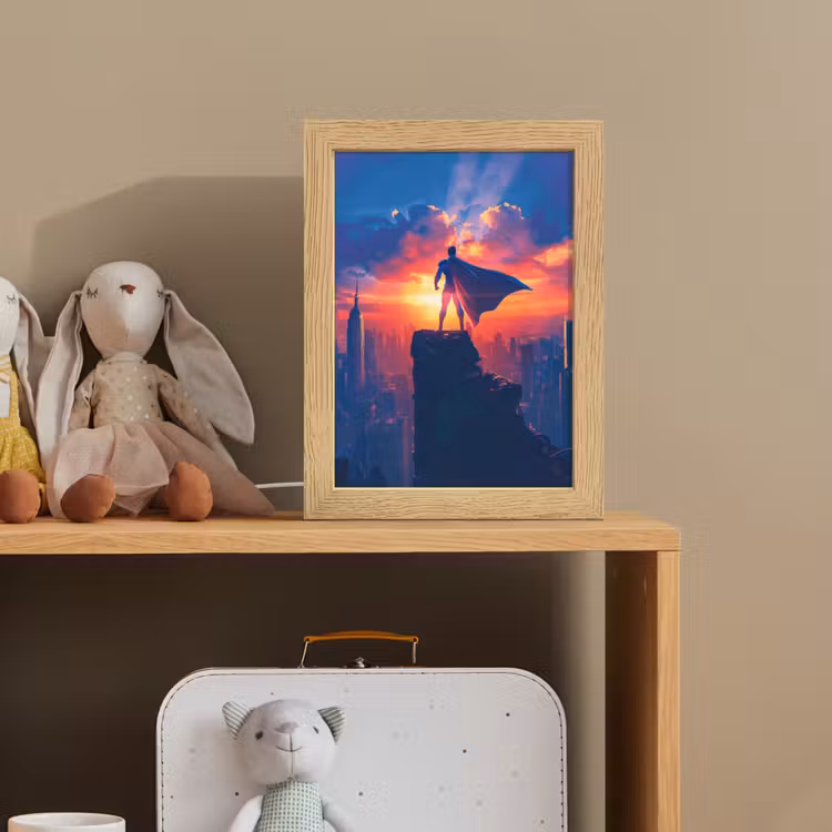 Superheld - Stad - Jongens - Kleurrijk - Zon Light Box met kabel klein -sfeer2_kind
