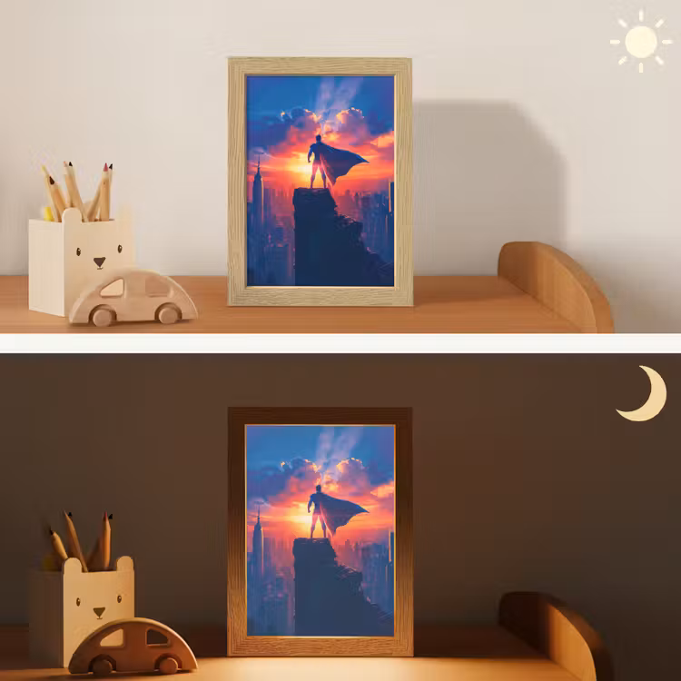 Superheld - Stad - Jongens - Kleurrijk - Zon Light Box met kabel klein -sfeer3_kind