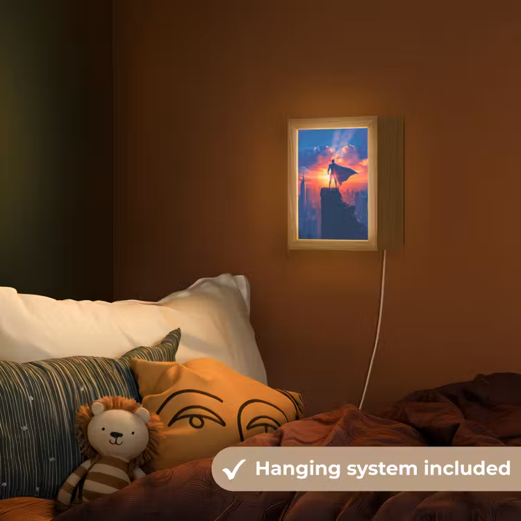 Superheld - Stad - Jongens - Kleurrijk - Zon Light Box met kabel (Kinderlampje) klein -sfeer5_kind_EN
