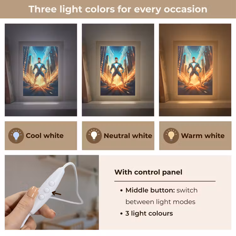 Superhelden - Kinderen - Jongens Light Box met kabel (Kinderlampje) klein -USP_lichtkleurEN