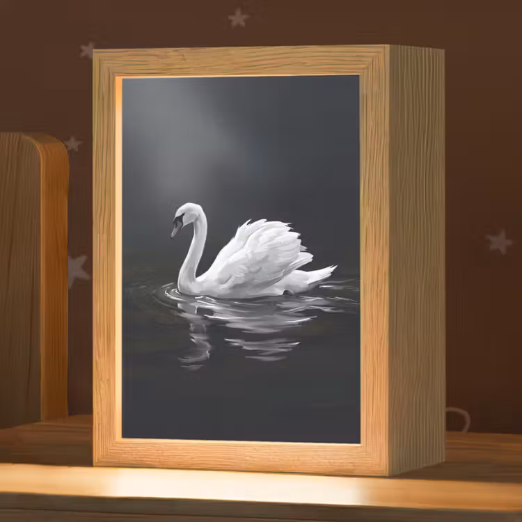 Zwaan - Water - Natuur - Realistisch - Wit Light Box met kabel (Kinderlampje) klein -zzz_3d_website