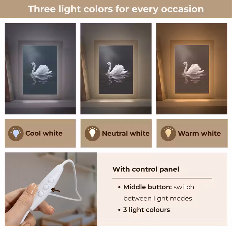 Zwaan - Water - Natuur - Realistisch - Wit Light Box met kabel (Kinderlampje) klein -USP_lichtkleurEN