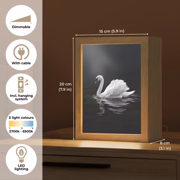 Zwaan - Water - Natuur - Realistisch - Wit Light Box met kabel (Kinderlampje) klein -USP_EN