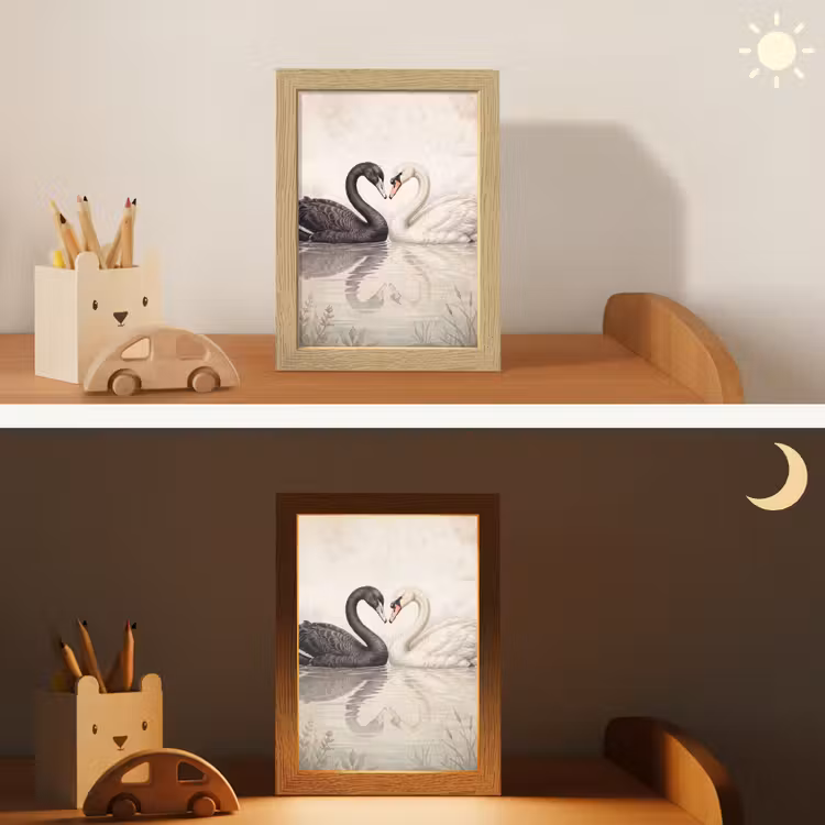 Zwanen - Hartvorm - Dieren Light Box met kabel (Kinderlampje) klein -sfeer3_kind