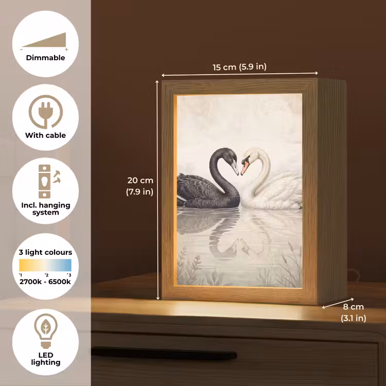Zwanen - Hartvorm - Dieren Light Box met kabel (Kinderlampje) klein -USP_EN