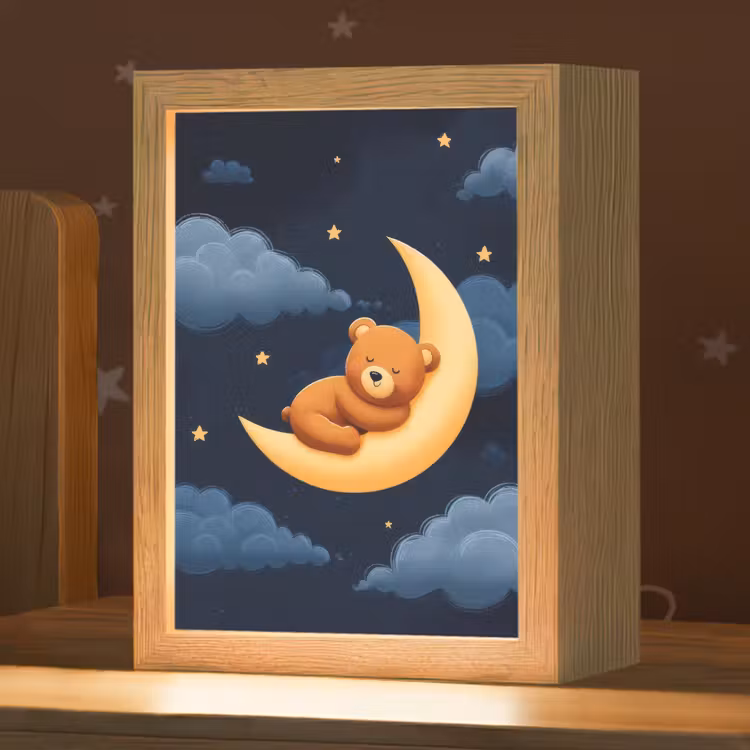 Teddybeer - Maan - Wolken - Sterren Light Box met kabel klein -zzz_3d_website