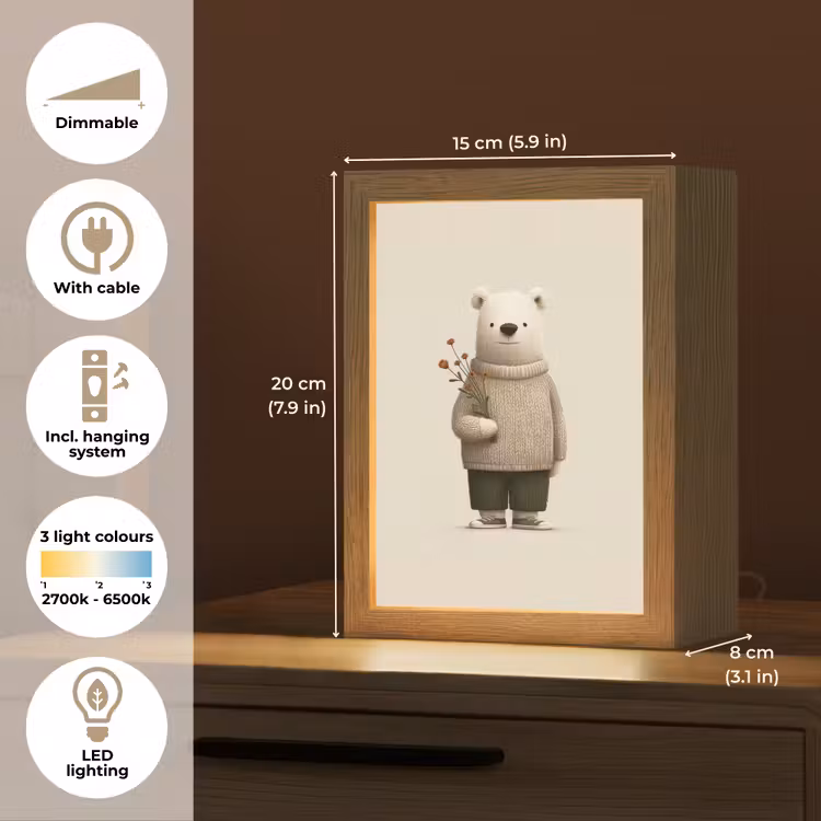Knuffelbeer - Oranje bloemen - Vriendelijk Light Box met kabel (Kinderlampje) klein -USP_EN