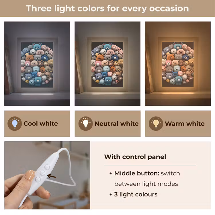 Teddybeer - Knuffel - Dieren - Meisjes - Jongens Light Box met kabel (Kinderlampje) klein -USP_lichtkleurEN