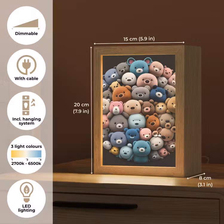 Teddybeer - Knuffel - Dieren - Meisjes - Jongens Light Box met kabel (Kinderlampje) klein -USP_EN
