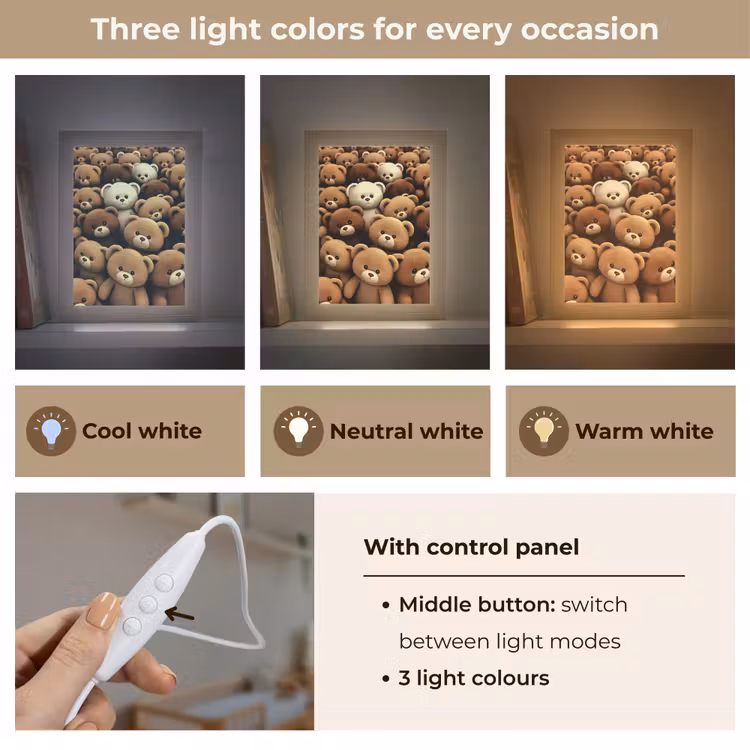 Teddybeer - Knuffel - Bruin - Beer - Jongens - Meisjes Light Box met kabel (Kinderlampje) klein -USP_lichtkleurEN