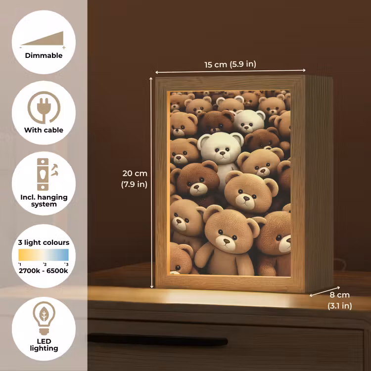 Teddybeer - Knuffel - Bruin - Beer - Jongens - Meisjes Light Box met kabel (Kinderlampje) klein -USP_EN