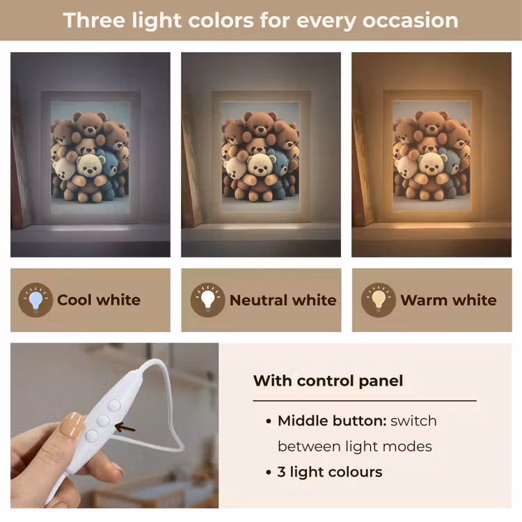 Teddybeer - Knuffel - Bruin - Design - Jongens - Meisjes Light Box met kabel (Kinderlampje) klein -USP_lichtkleurEN
