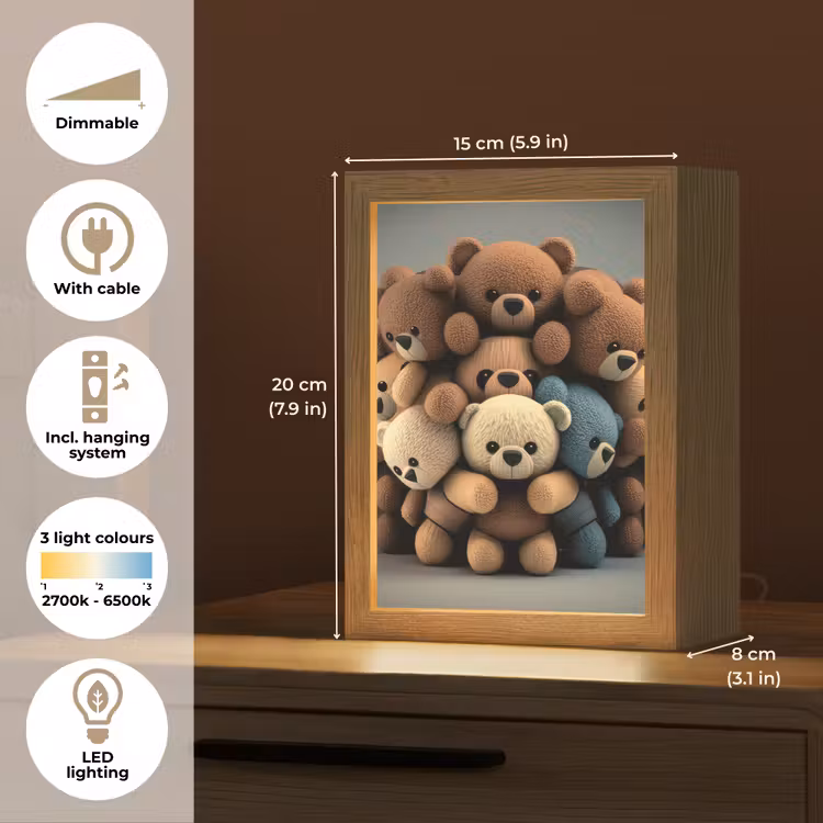 Teddybeer - Knuffel - Bruin - Design - Jongens - Meisjes Light Box met kabel (Kinderlampje) klein -USP_EN