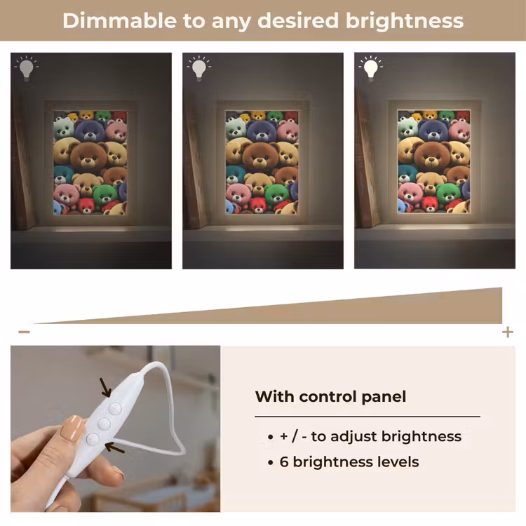 Knuffelbeer - Teddy - Design - Kids Light Box met kabel (Kinderlampje) klein -USP_dimbaarEN