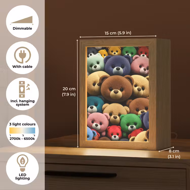 Knuffelbeer - Teddy - Design - Kids Light Box met kabel (Kinderlampje) klein -USP_EN