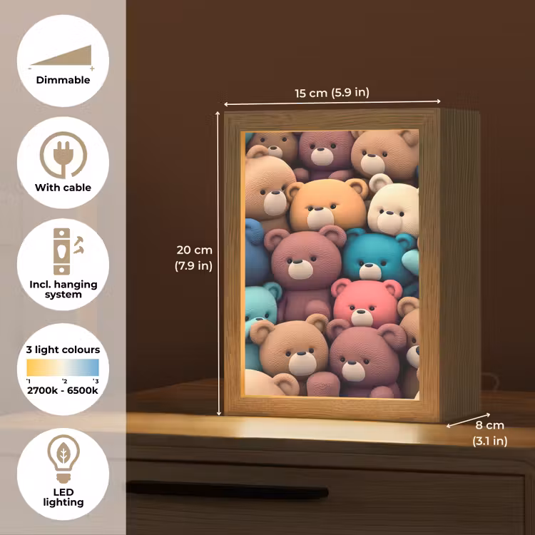 Knuffelbeer - Knuffel - Roze - Blauw - Bruin - Kind Light Box met kabel (Kinderlampje) klein -USP_EN