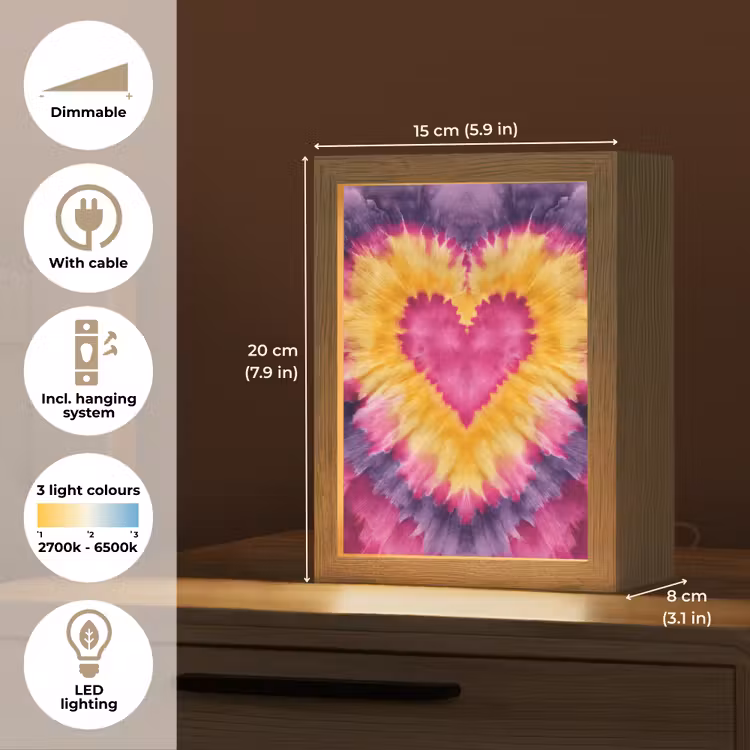 Tie dye - Hartvorm - Vlammen - Oranje Light Box met kabel (Kinderlampje) klein -USP_EN