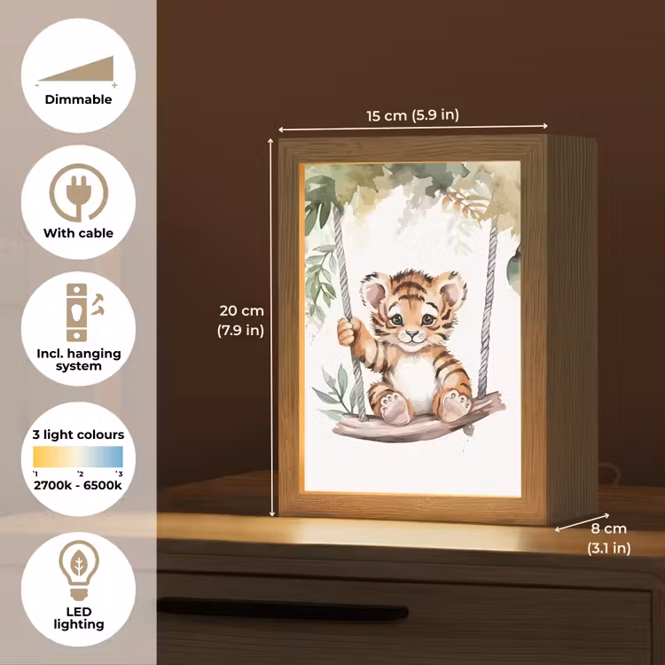 Tijger - Dier - Kinderen - Jungle Light Box met kabel (Kinderlampje) klein -USP_EN
