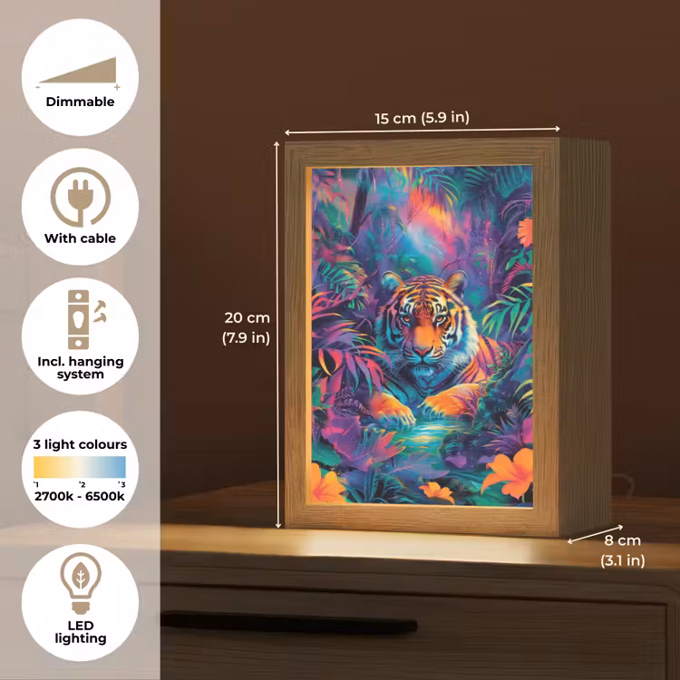 Tijger - Dier - Jungle - Kleurrijk Light Box met kabel (Kinderlampje) klein -USP_EN