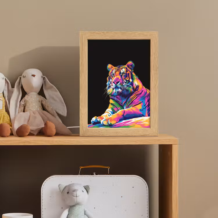 Tijger - Kleurrijk - Dieren - Zwart - Neon Light Box met kabel klein -sfeer2_kind