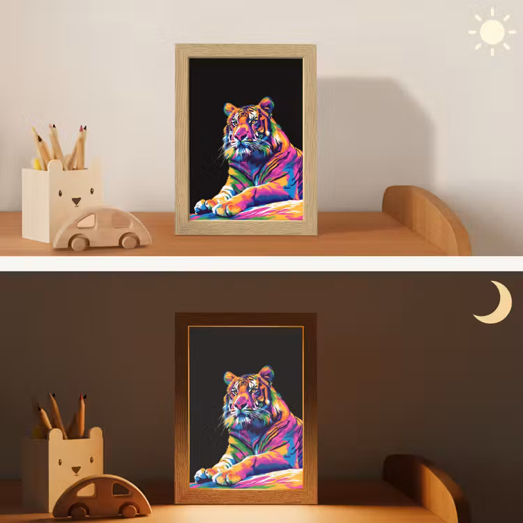 Tijger - Kleurrijk - Dieren - Zwart - Neon Light Box met kabel klein -sfeer3_kind