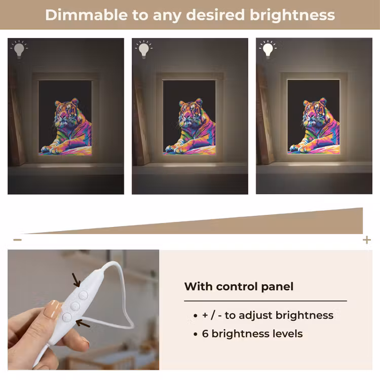 Tijger - Kleurrijk - Dieren - Zwart - Neon Light Box met kabel (Kinderlampje) klein -USP_dimbaarEN