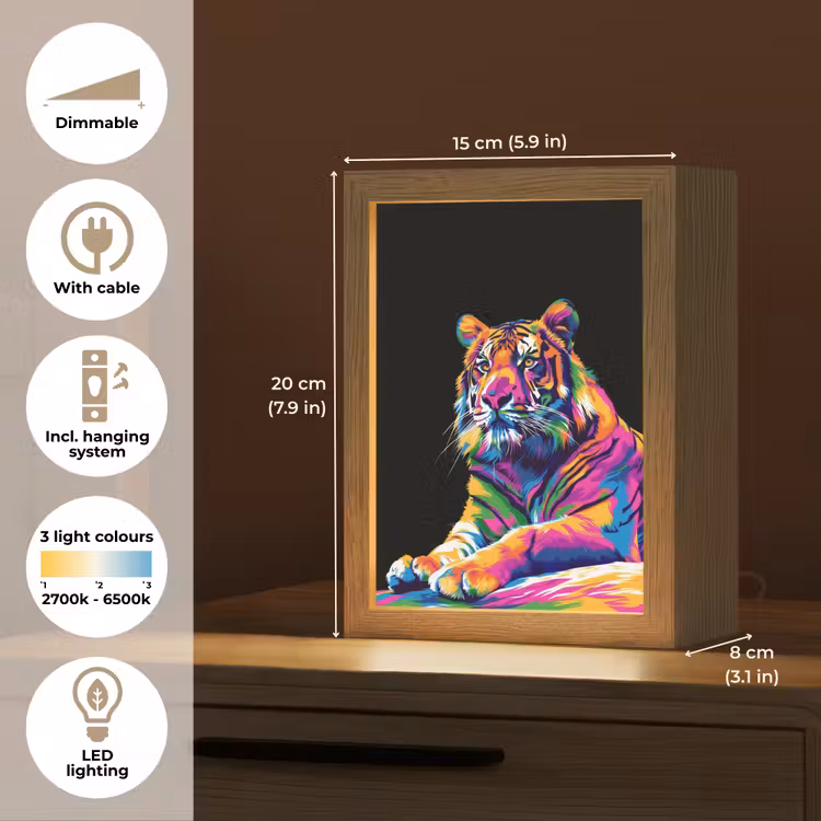 Tijger - Kleurrijk - Dieren - Zwart - Neon Light Box met kabel (Kinderlampje) klein -USP_EN