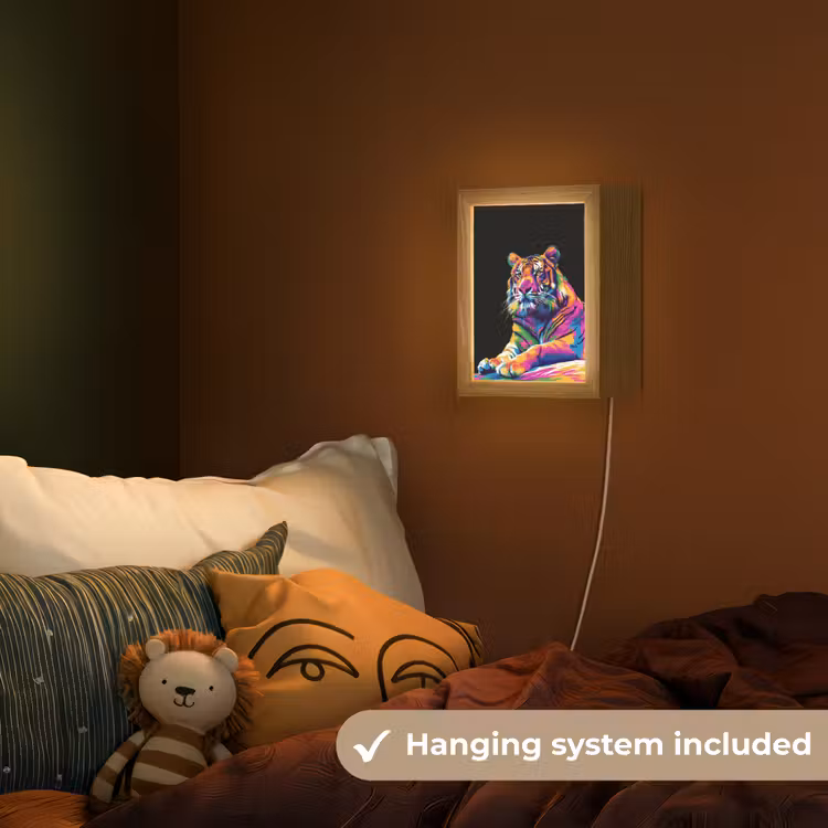 Tijger - Kleurrijk - Dieren - Zwart - Neon Light Box met kabel (Kinderlampje) klein -sfeer5_kind_EN
