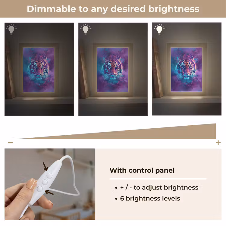 Tijger - Kleurrijk - Rook - Dieren Light Box met kabel (Kinderlampje) klein -USP_dimbaarEN