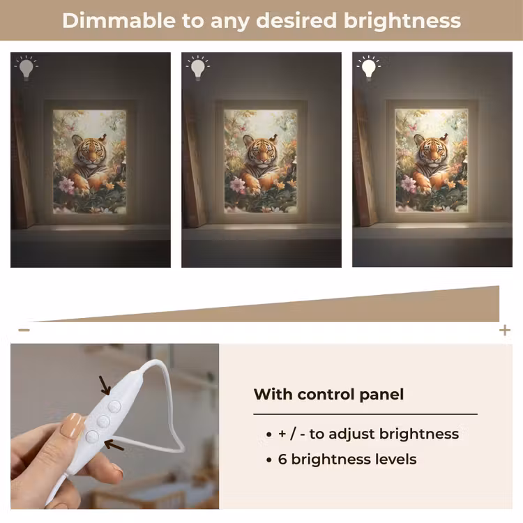 Tijger - Bloemen - Jungle - Dieren Light Box met kabel (Kinderlampje) klein -USP_dimbaarEN