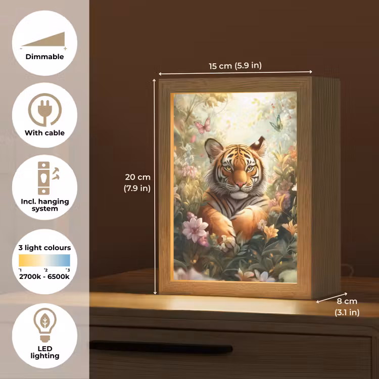 Tijger - Bloemen - Jungle - Dieren Light Box met kabel (Kinderlampje) klein -USP_EN