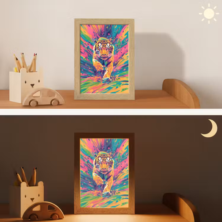Tijger - Wilde dieren - Kleurrijk - Verflook Light Box met kabel klein -sfeer3_kind