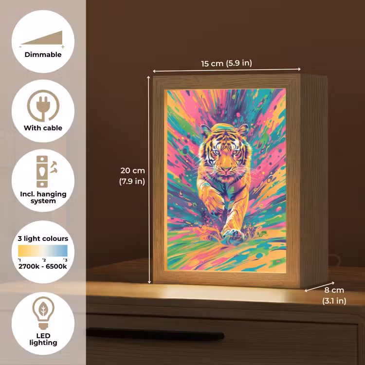 Tijger - Wilde dieren - Kleurrijk - Verflook Light Box met kabel (Kinderlampje) klein -USP_EN