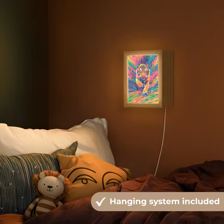 Tijger - Wilde dieren - Kleurrijk - Verflook Light Box met kabel (Kinderlampje) klein -sfeer5_kind_EN