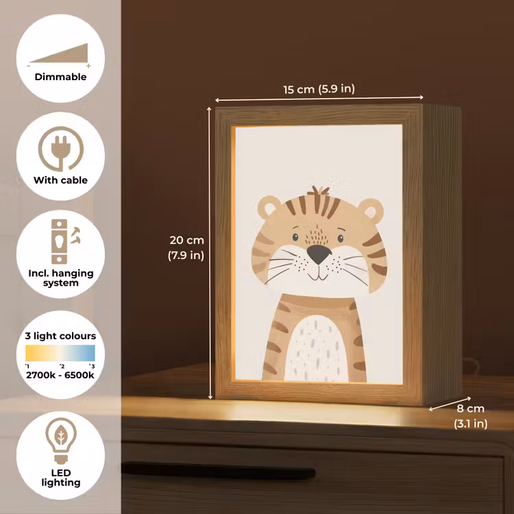 Tijger - Wilde dieren - Pastel Light Box met kabel (Kinderlampje) klein -USP_EN