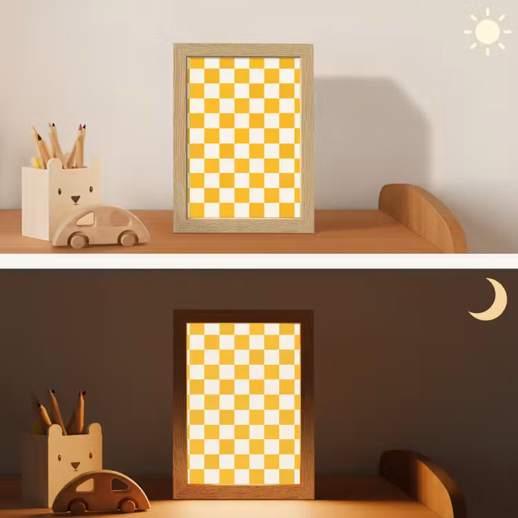 Traditioneel - Patroon - Geel Light Box met kabel (Kinderlampje) klein 904 -sfeer3_kind