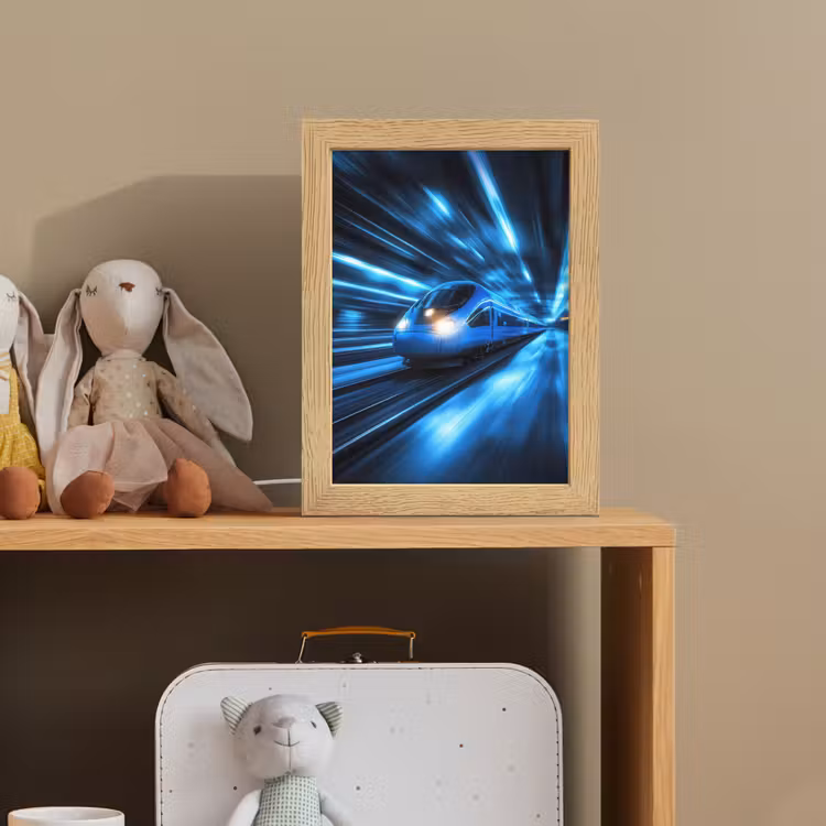 Trein - Blauw - Neon Light Box met kabel klein -sfeer2_kind