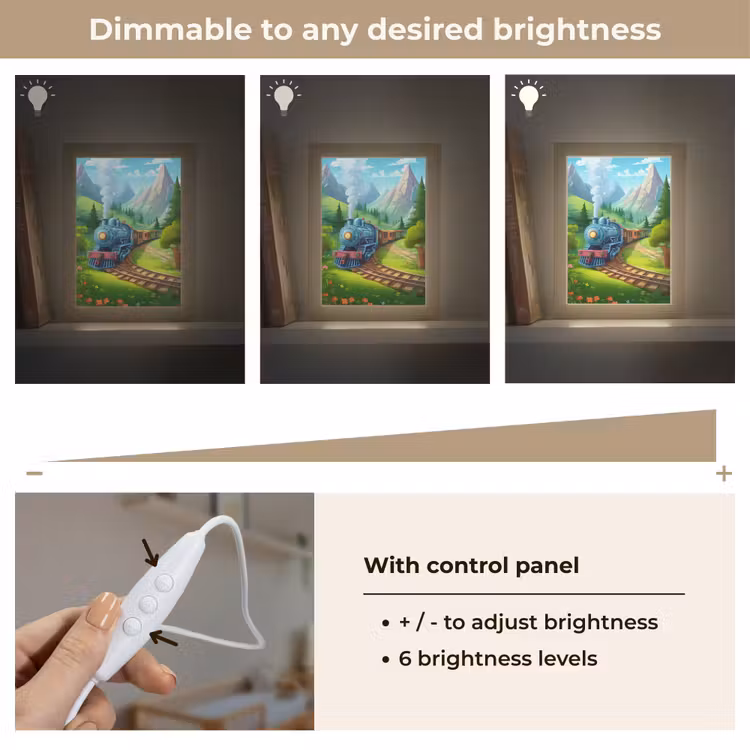 Trein - Bloemen - Kinderen - Natuur Light Box met kabel (Kinderlampje) klein -USP_dimbaarEN