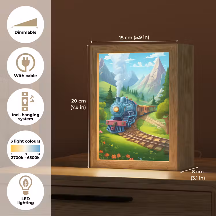 Trein - Bloemen - Kinderen - Natuur Light Box met kabel (Kinderlampje) klein -USP_EN