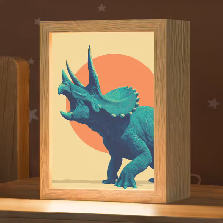 Triceratops - Cirkel - Oranje - Hoorns Light Box met kabel klein -zzz_3d_website