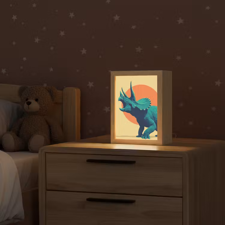 Triceratops - Cirkel - Oranje - Hoorns Light Box met kabel klein -sfeer1_kind