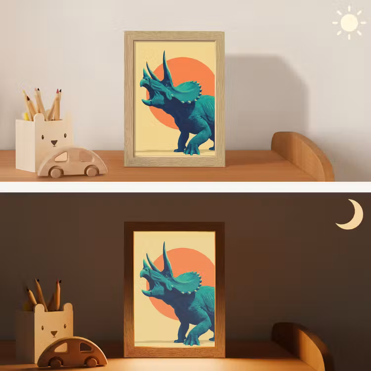 Triceratops - Cirkel - Oranje - Hoorns Light Box met kabel klein -sfeer3_kind