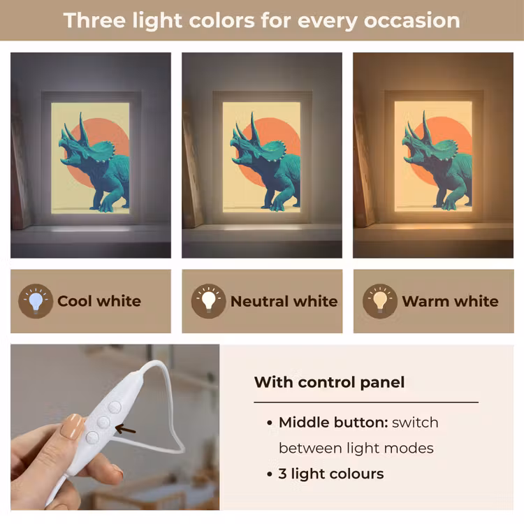 Triceratops - Cirkel - Oranje - Hoorns Light Box met kabel (Kinderlampje) klein -USP_lichtkleurEN
