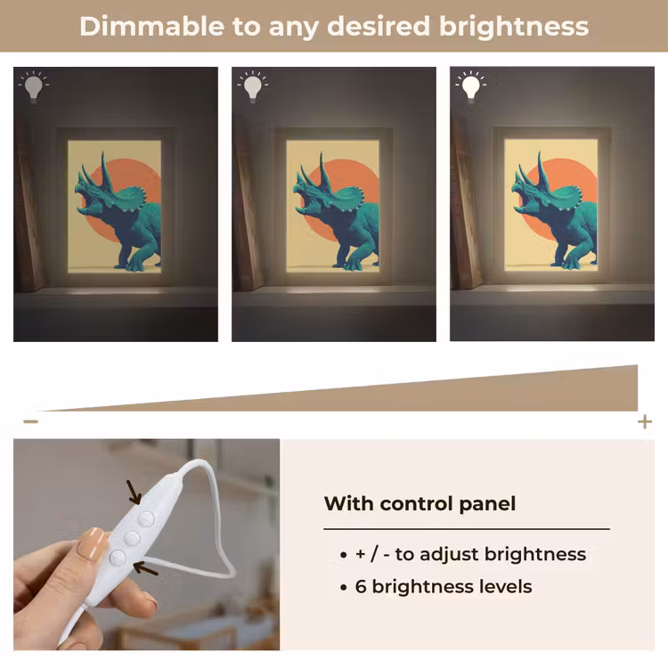 Triceratops - Cirkel - Oranje - Hoorns Light Box met kabel (Kinderlampje) klein -USP_dimbaarEN