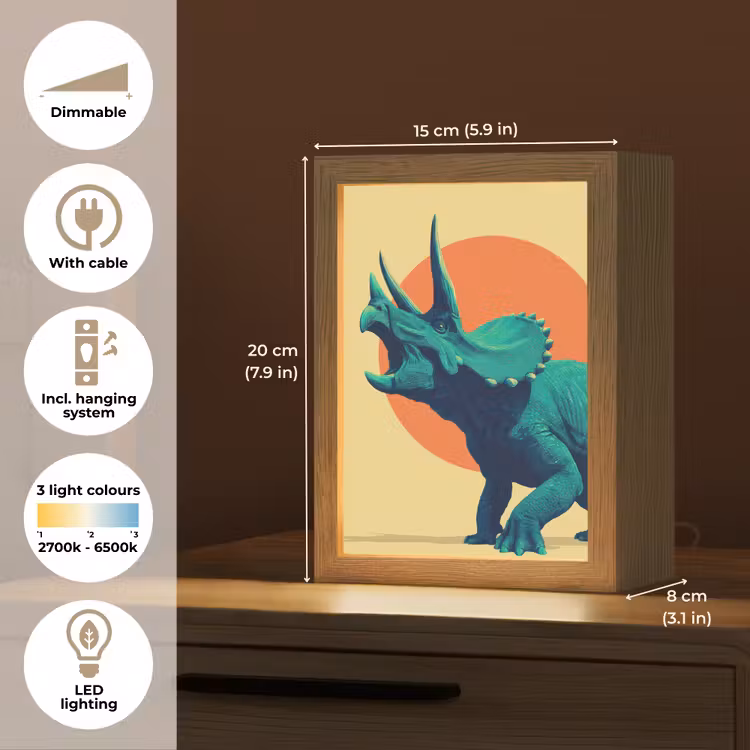 Triceratops - Cirkel - Oranje - Hoorns Light Box met kabel (Kinderlampje) klein -USP_EN
