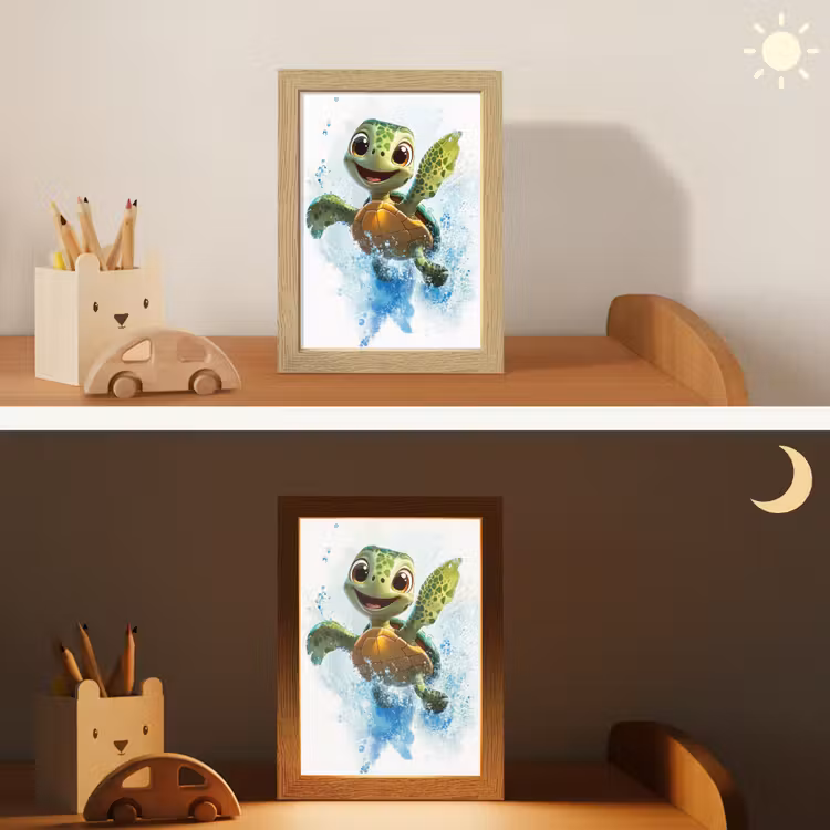 Schildpad - Cartoon - Water - Groen Light Box met kabel klein -sfeer3_kind