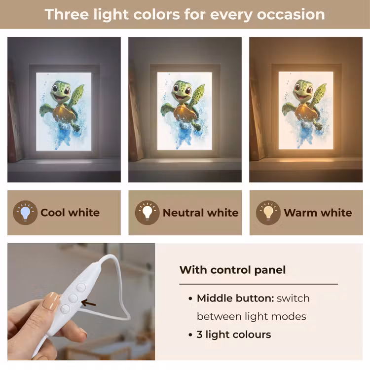 Schildpad - Cartoon - Water - Groen Light Box met kabel (Kinderlampje) klein -USP_lichtkleurEN