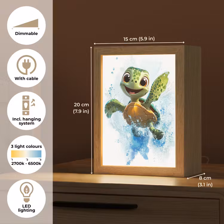 Schildpad - Cartoon - Water - Groen Light Box met kabel (Kinderlampje) klein -USP_EN