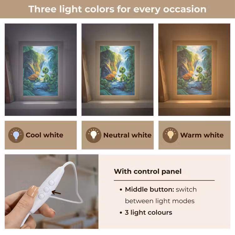 Schildpad - Dino - Jungle - Waterval Light Box met kabel (Kinderlampje) klein -USP_lichtkleurEN