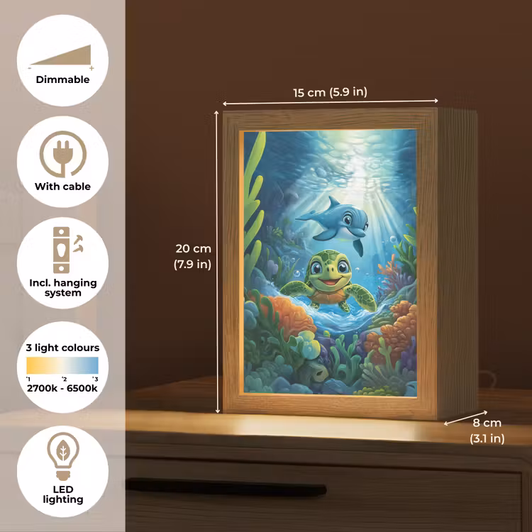 Schildpad - Dolfijn - Oceaan Light Box met kabel (Kinderlampje) klein -USP_EN